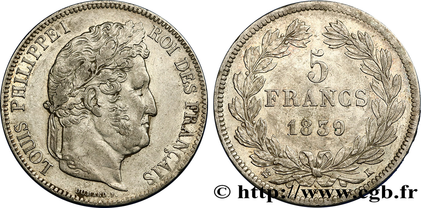 5 francs IIe type Domard 1839 Bordeaux F.324/80 AU50 