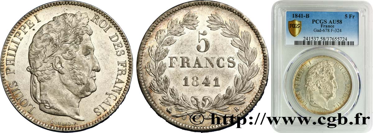 5 francs IIe type Domard 1841 Rouen F.324/91 SUP58 PCGS