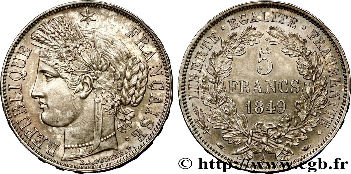 5 francs Cérès, IIe République 1849 Paris F.327/1 SPL62 