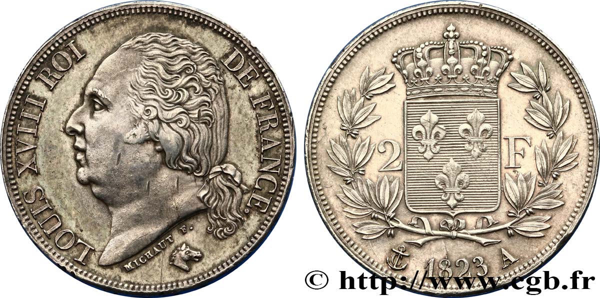 2 francs Louis XVIII 1823 Paris F.257/42 AU55 