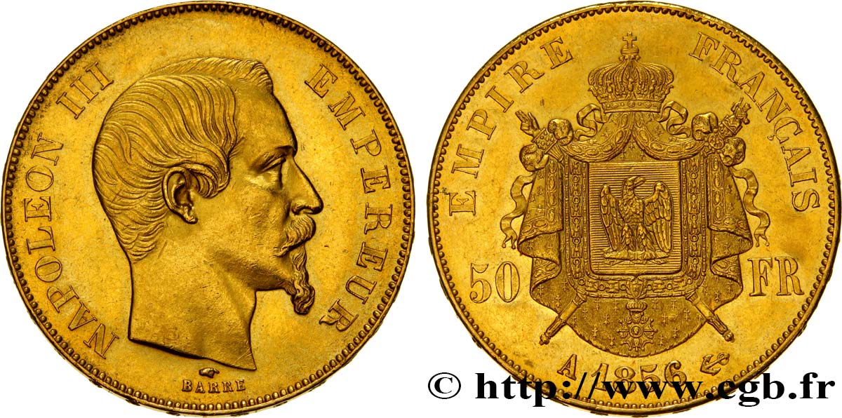 50 francs or Napoléon III, tête nue 1856 Paris F.547/3 EBC55 