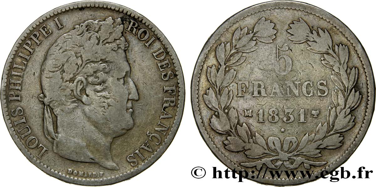 5 francs Ier type Domard, tranche en relief 1831 Marseille F.320/10 TB25 