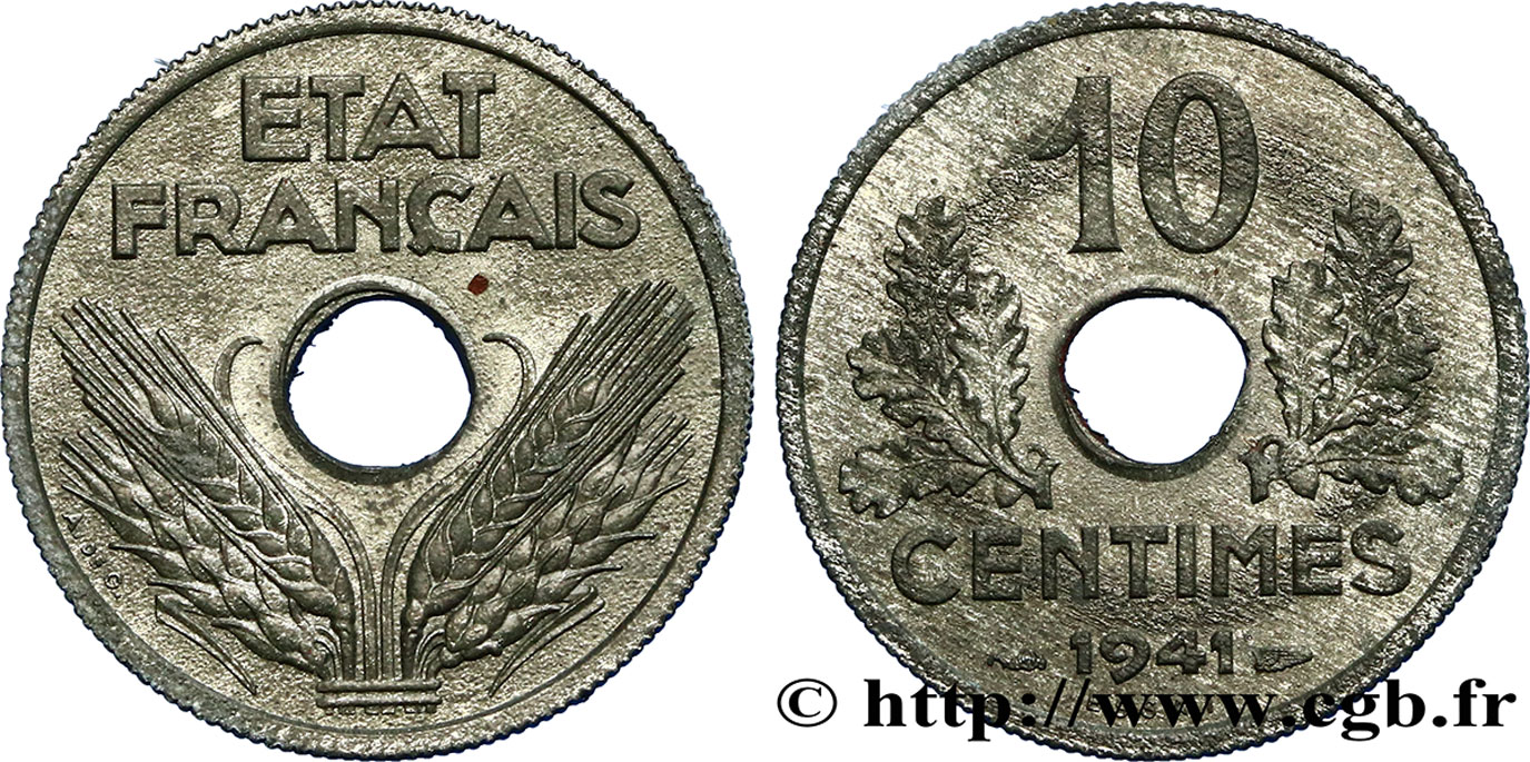 Essai de 10 centimes État français, grand module 1941 Paris F.141/1 SUP62 