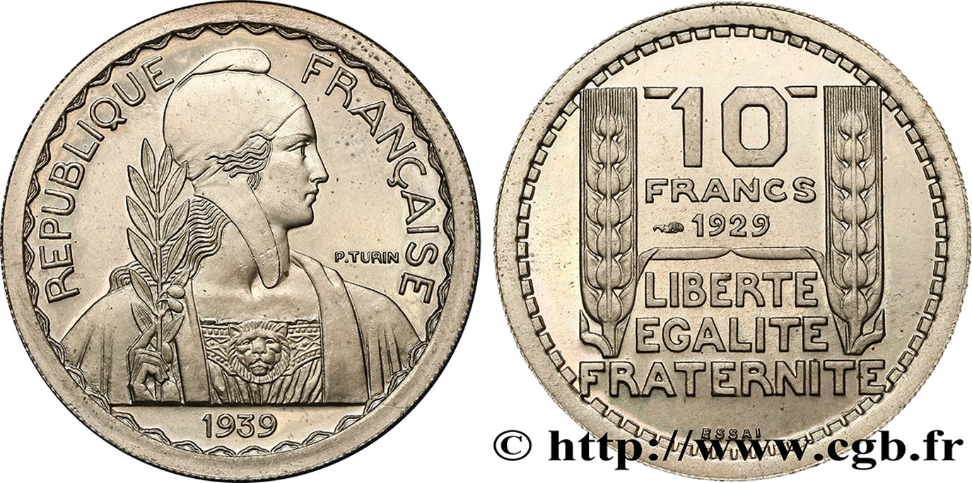 Préparation de la 10 francs Pétain, module moyen, listel large, 26 mm, 7,5 g - Essai en cupro-nickel n.d. Paris GEM.174 13 SPL64 
