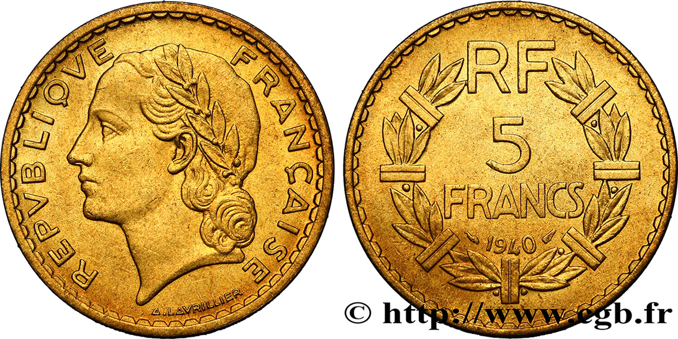 5 francs Lavrillier, bronze-aluminium 1940  F.337/4 SPL63 