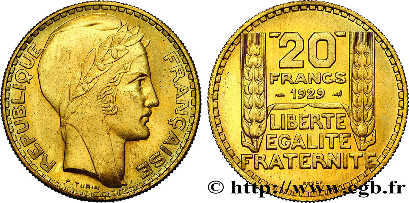 Essai de 20 francs Turin en bronze-aluminium 1929 Paris GEM.199 5 FDC65 