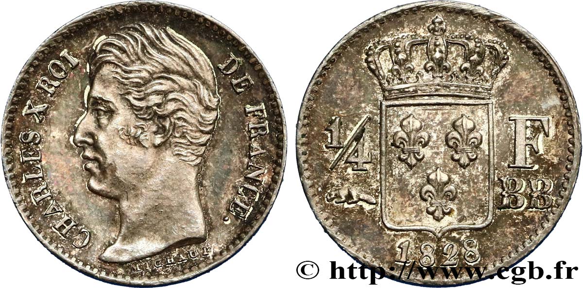 1/4 franc Charles X 1828 Strasbourg F.164/20 EBC58 