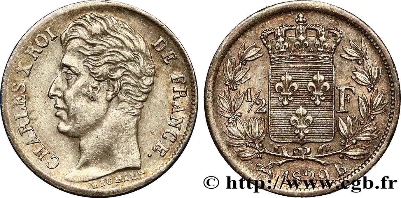 1/2 franc Charles X 1829 Rouen F.180/38 AU58 