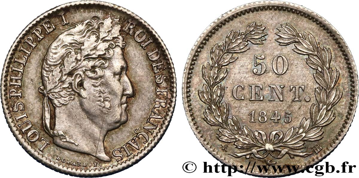 50 centimes Louis-Philippe 1845 Strasbourg F.183/3 AU53 