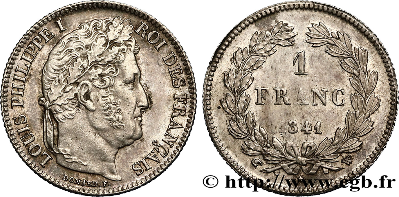 1 franc Louis-Philippe, couronne de chêne 1841 Lille F.210/84 SPL55 