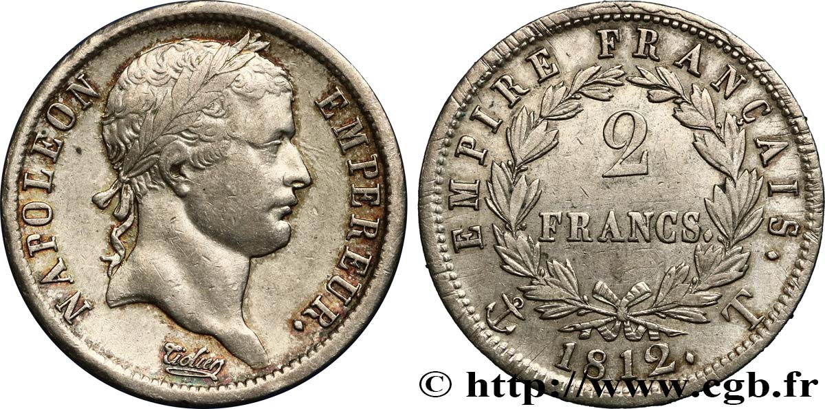 2 francs Napoléon Ier tête laurée, Empire français 1812 Nantes F.255/49 MBC45 