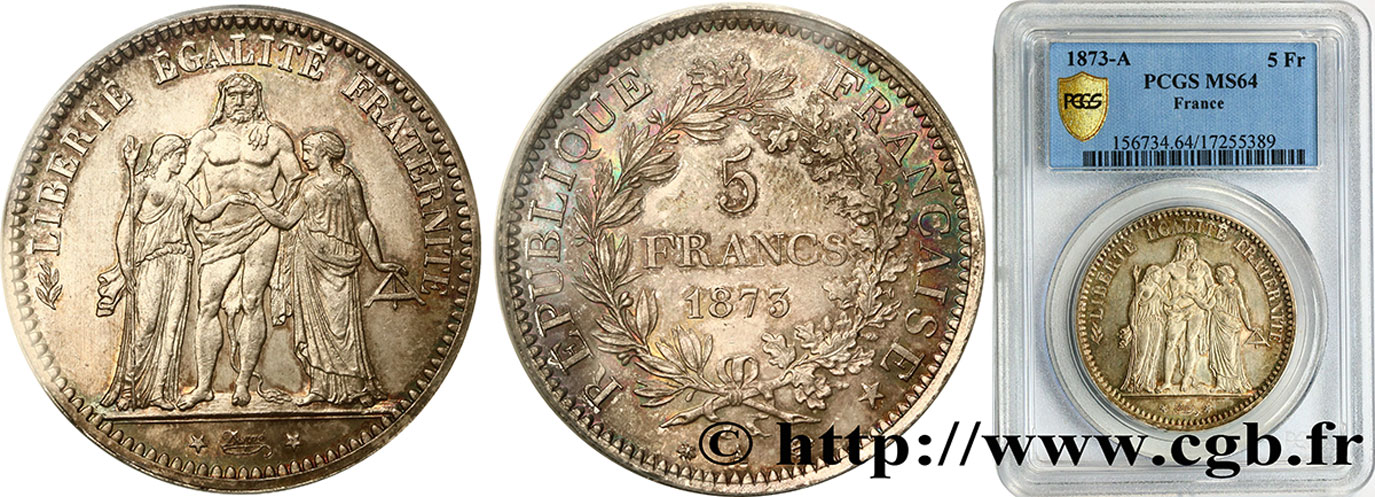 5 francs Hercule 1873 Paris F.334/10 fST64 PCGS