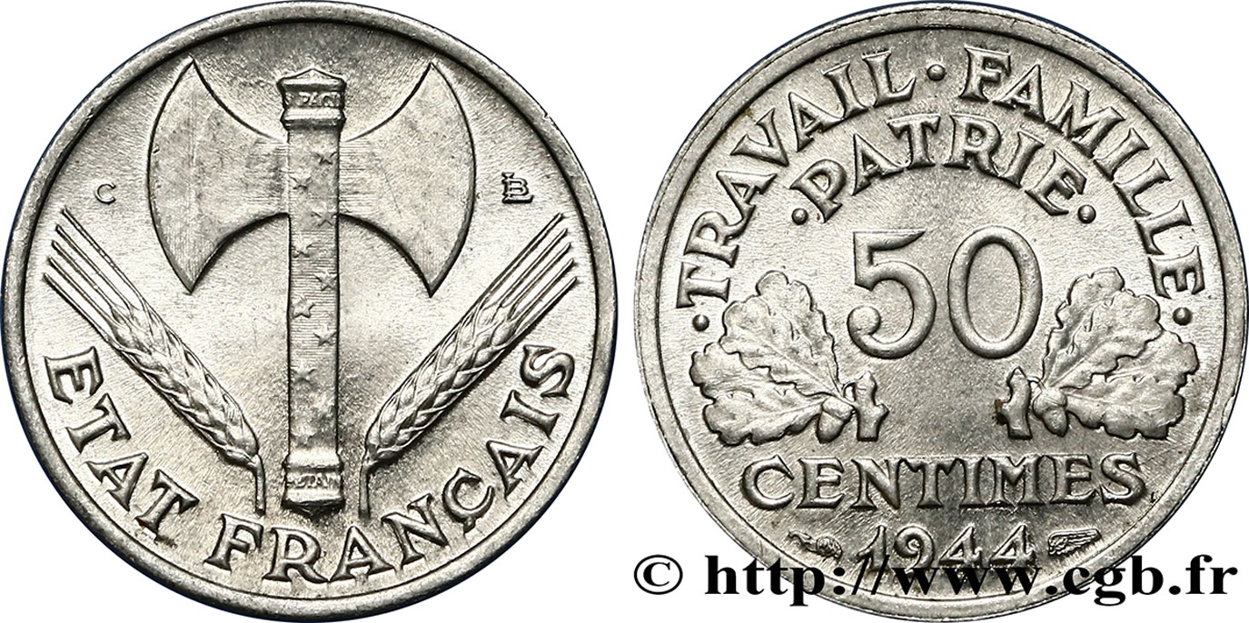 50 centimes Francisque, légère 1944 Castelsarrasin F.196/6 ST65 