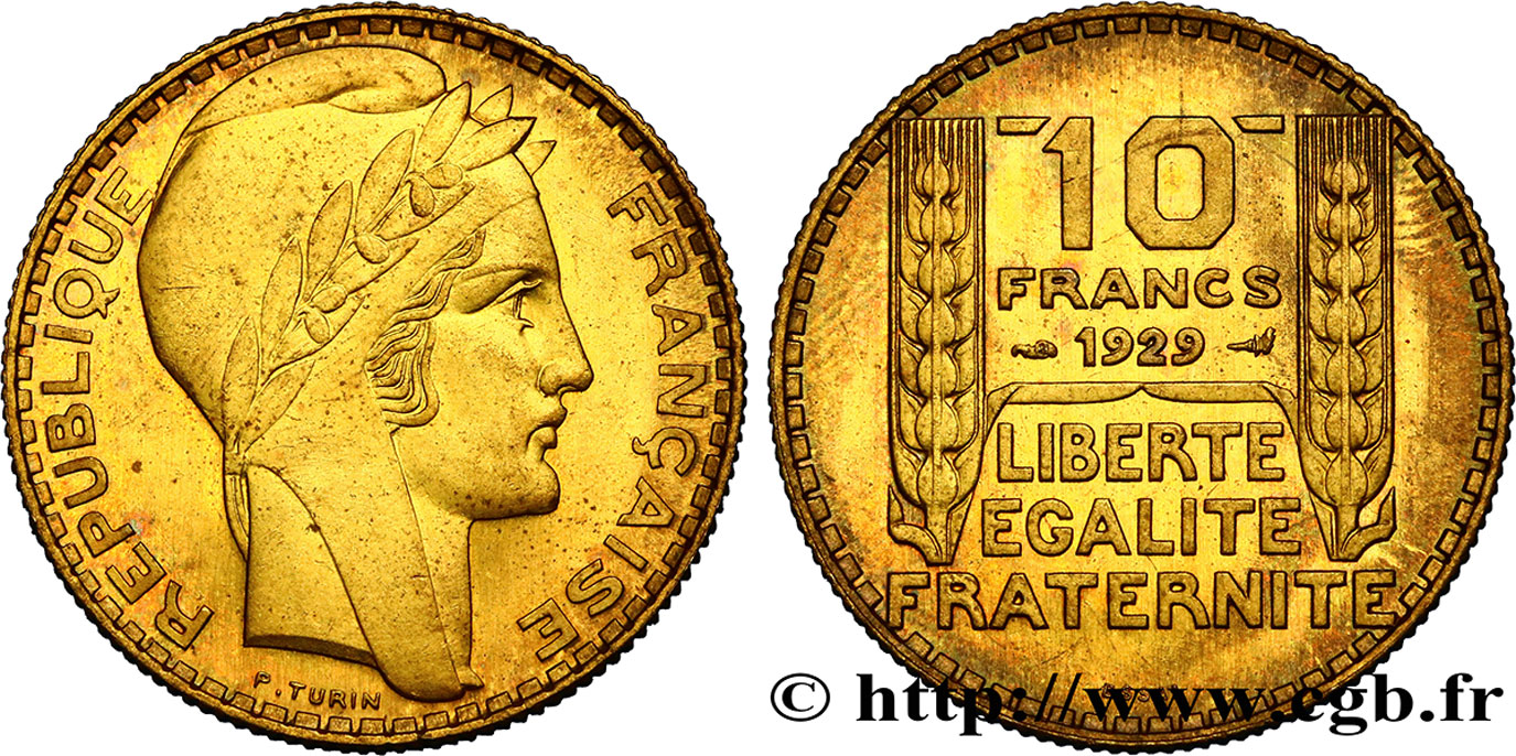 Concours de 10 francs, essai de Turin en bronze-aluminium 1929  GEM.169 3 MS62 