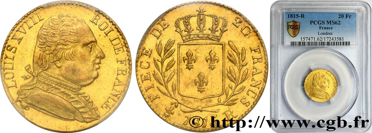 20 francs or Londres 1815 Londres F.518/1 SPL62 PCGS