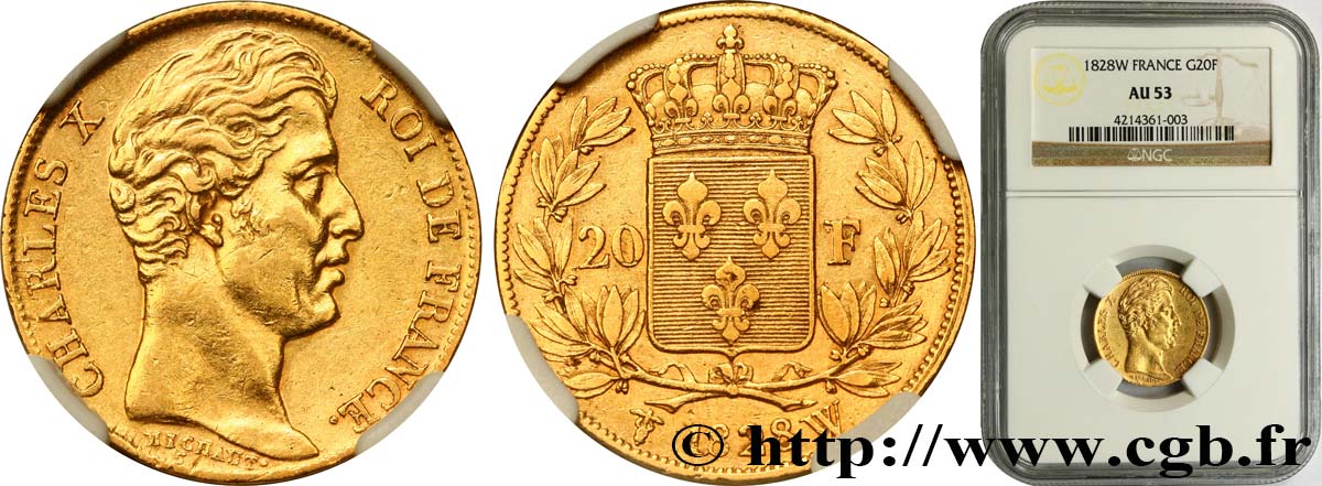 20 francs or Charles X 1828 Lille F.521/4 TTB53 NGC
