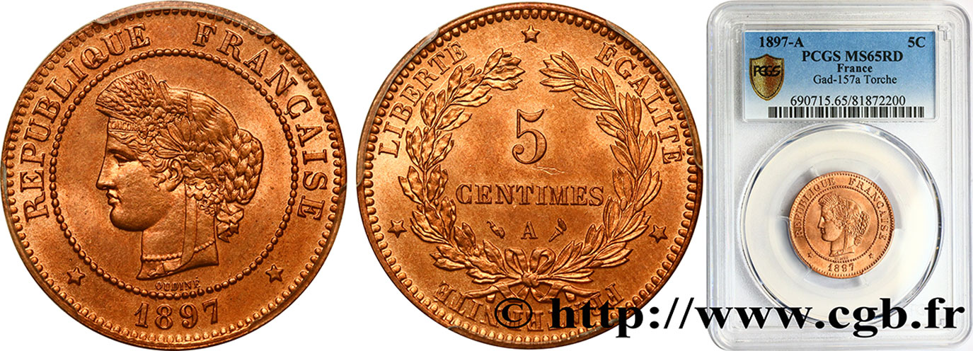 5 centimes Cérès 1897 Paris F.118/39 ST65 PCGS