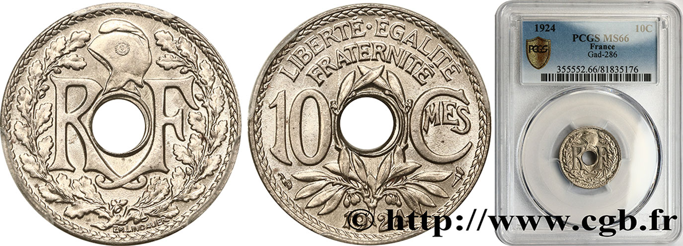 10 centimes Lindauer 1924 Paris F.138/10 ST66 PCGS
