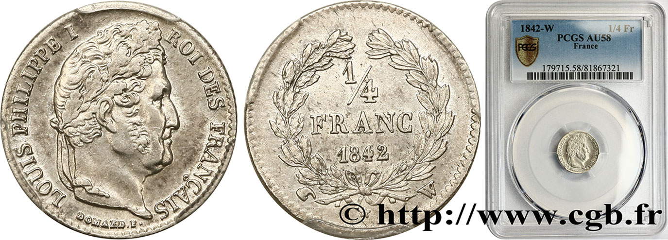 1/4 franc Louis-Philippe 1842 Lille F.166/92 AU58 PCGS