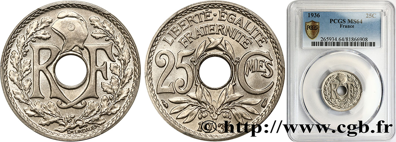 25 centimes Lindauer 1936  F.171/19 fST64 PCGS