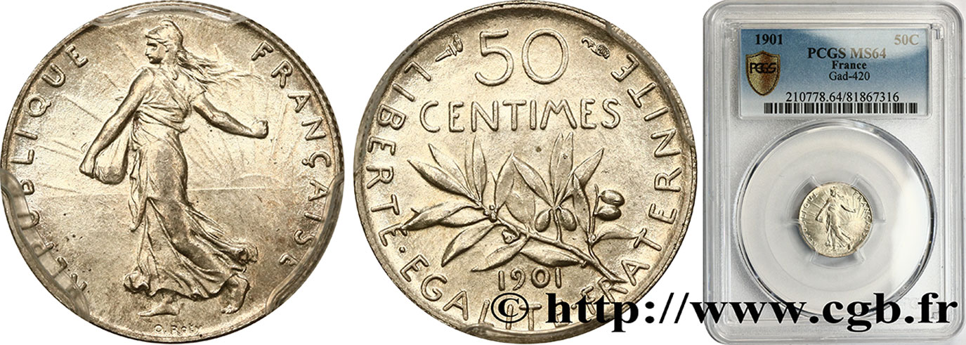 50 centimes Semeuse 1901 Paris F.190/8 fST64 PCGS