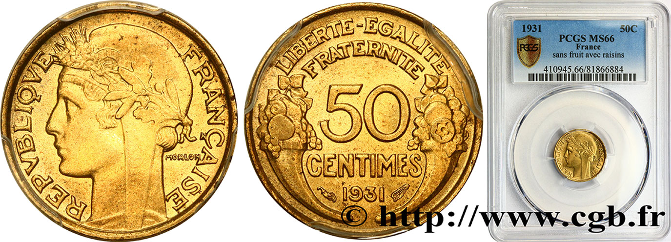50 centimes Morlon, avec raisin sans fruit 1931  F.192/4 FDC66 PCGS
