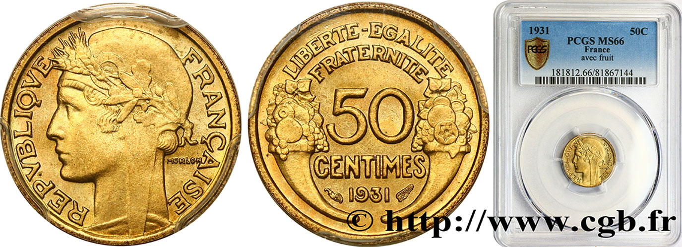 50 centimes Morlon 1931  F.192/5 FDC66 PCGS