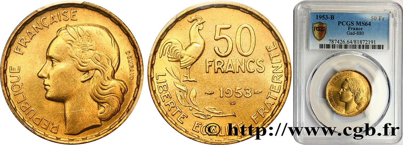 50 francs Guiraud 1953 Beaumont-Le-Roger F.425/11 MS64 PCGS