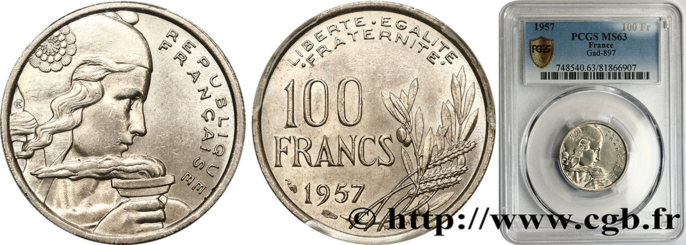 100 francs Cochet 1957  F.450/10 SPL63 PCGS