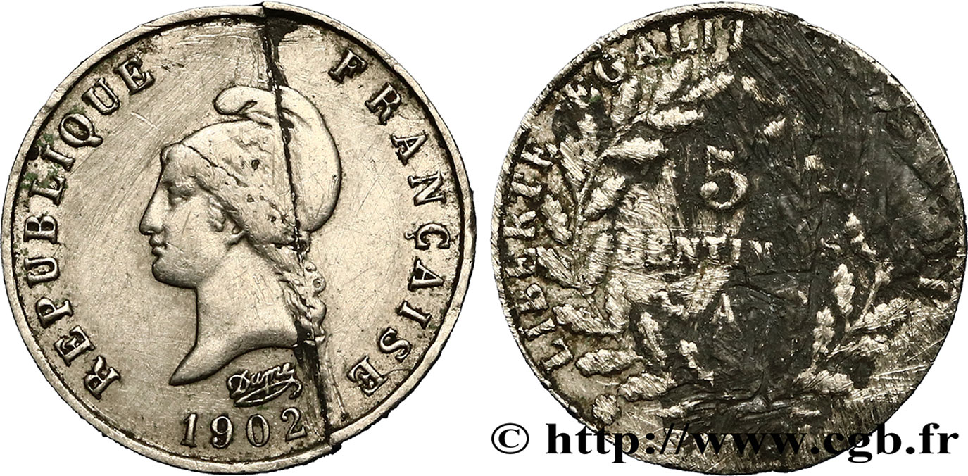 Essai de 5 centimes d’après Dupré, Nickel 1902 Paris GEM.11 4 SGE 