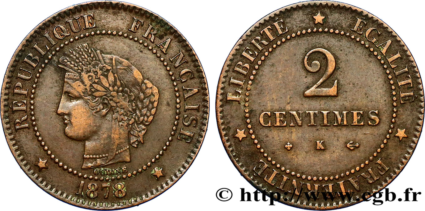 2 centimes Cérès 1878 Bordeaux F.109/4 TB35 