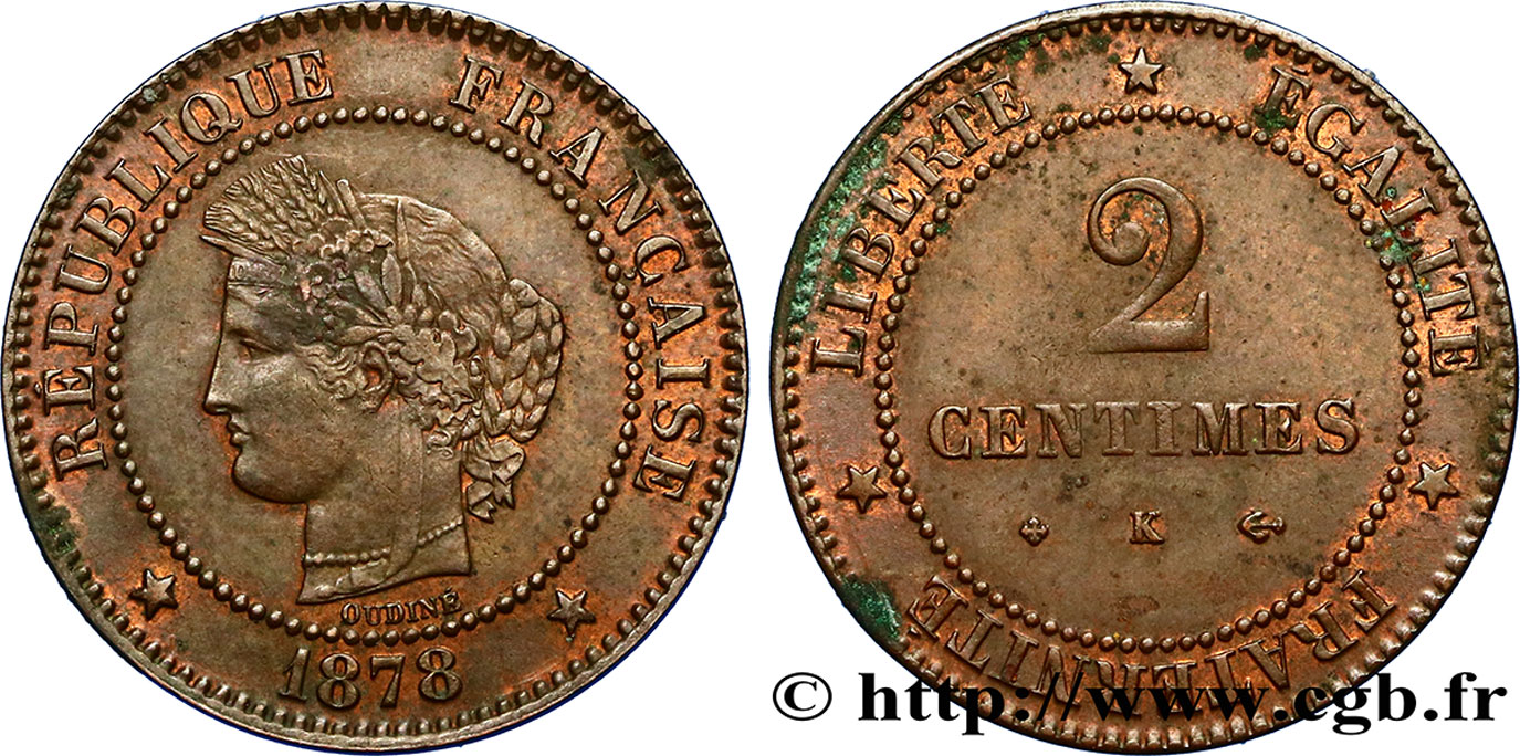 2 centimes Cérès 1878 Bordeaux F.109/4 TB35 