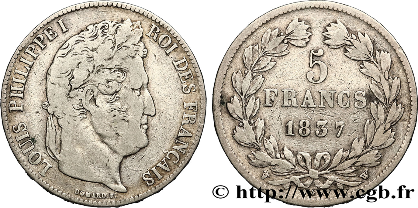 5 francs IIe type Domard 1837 Lille F.324/67 MB25 