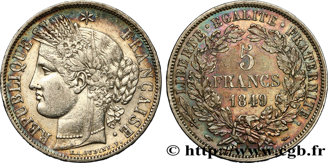 5 francs Cérès, IIe République 1849 Paris F.327/1 TTB50 