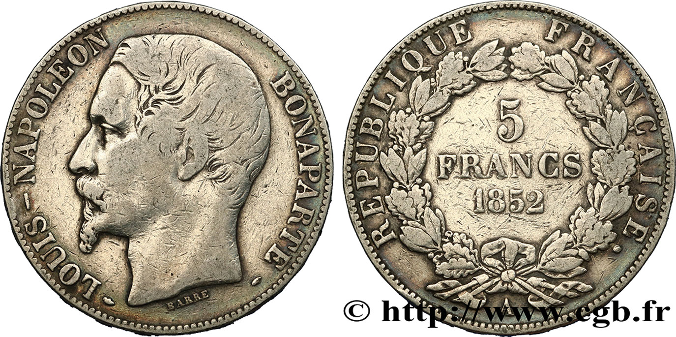 5 francs Louis-Napoléon, 2ème type 1852 Paris F.329/2 TB35 