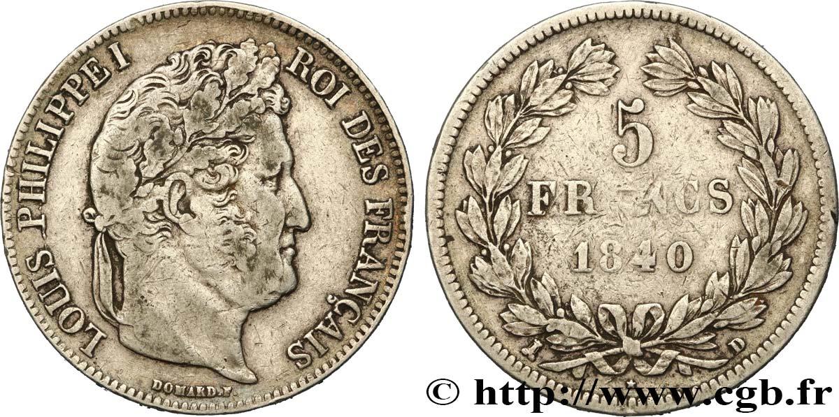 5 francs IIe type Domard 1840 Lyon F.324/86 MB28 