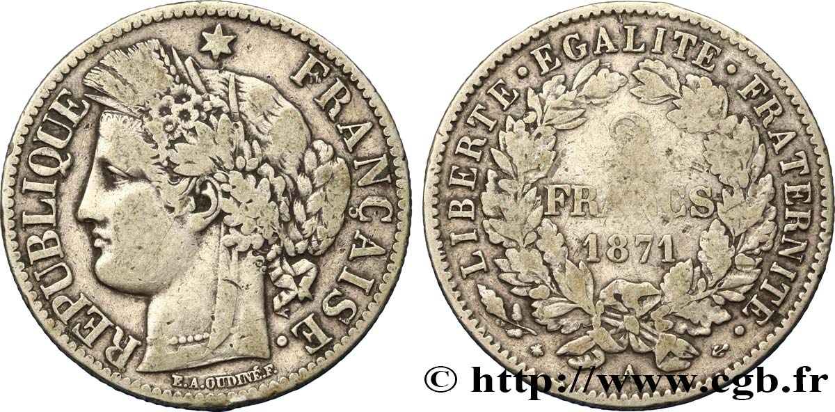 2 francs Cérès, avec légende 1871 Paris F.265/4 B10 