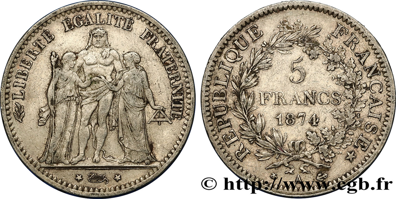 5 francs Hercule 1874 Paris F.334/12 TB 