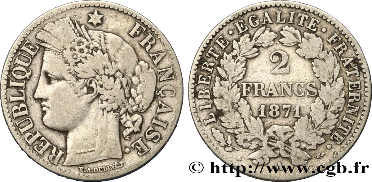 2 francs Cérès, avec légende 1871 Paris F.265/4 VG10 