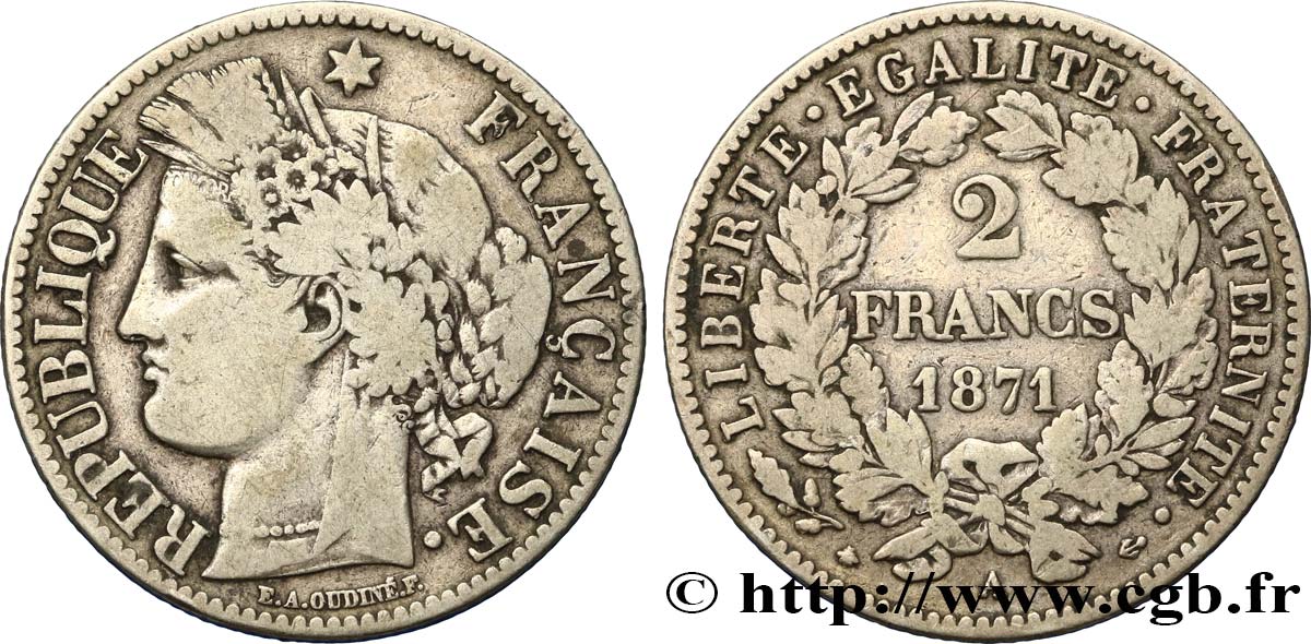 2 francs Cérès, avec légende 1871 Paris F.265/4 RC10 