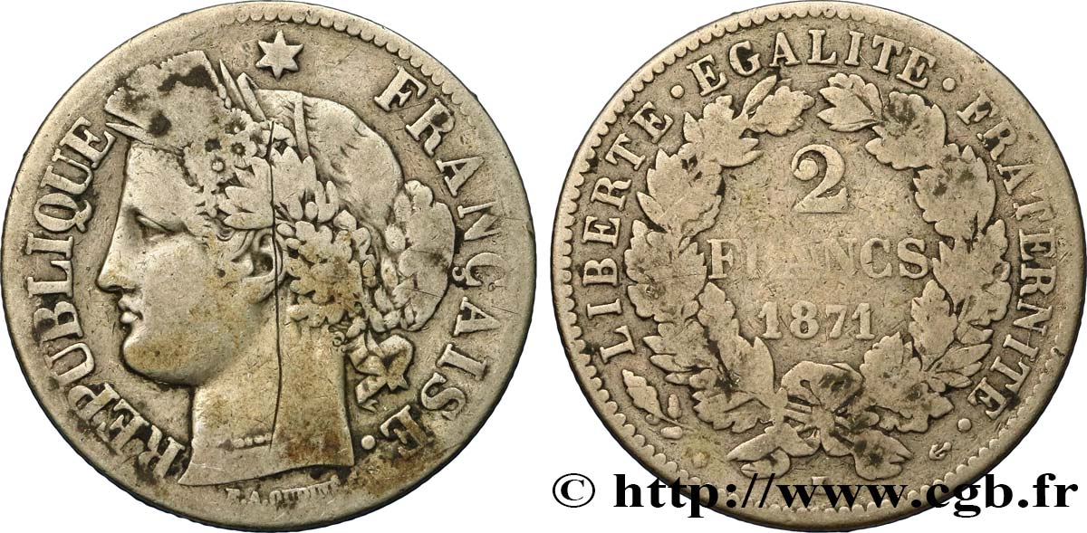 2 francs Cérès, avec légende 1871 Bordeaux F.265/7 B10 