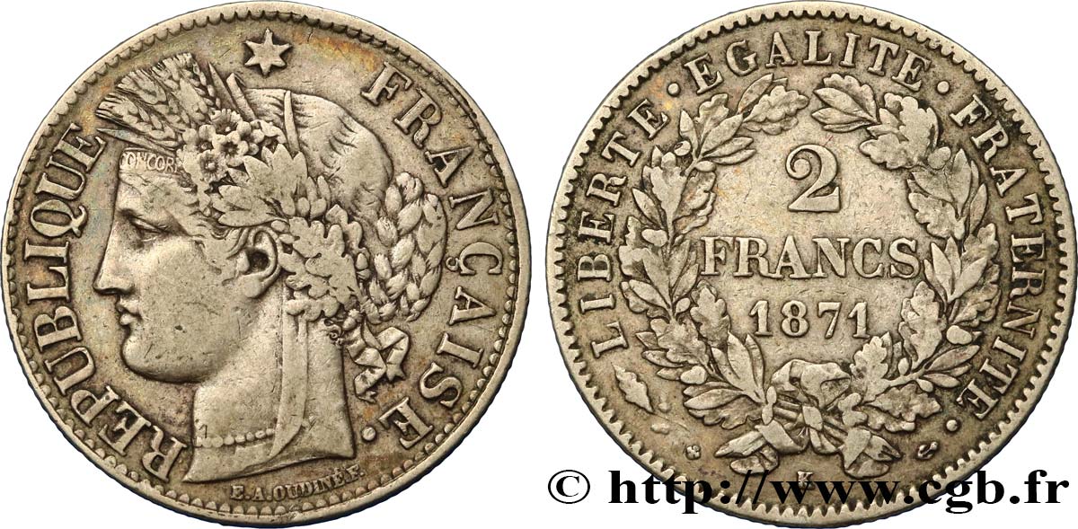 2 francs Cérès, avec légende 1871 Bordeaux F.265/7 TTB45 