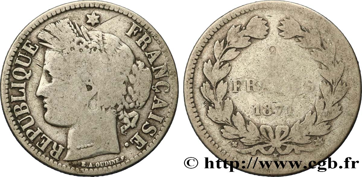2 francs Cérès, sans légende 1871 Bordeaux F.264/4 SGE12 