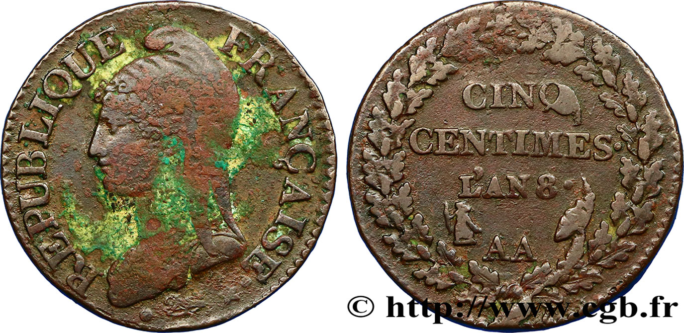 Cinq centimes Dupré, grand module 1800 Metz F.115/102 TTB40 