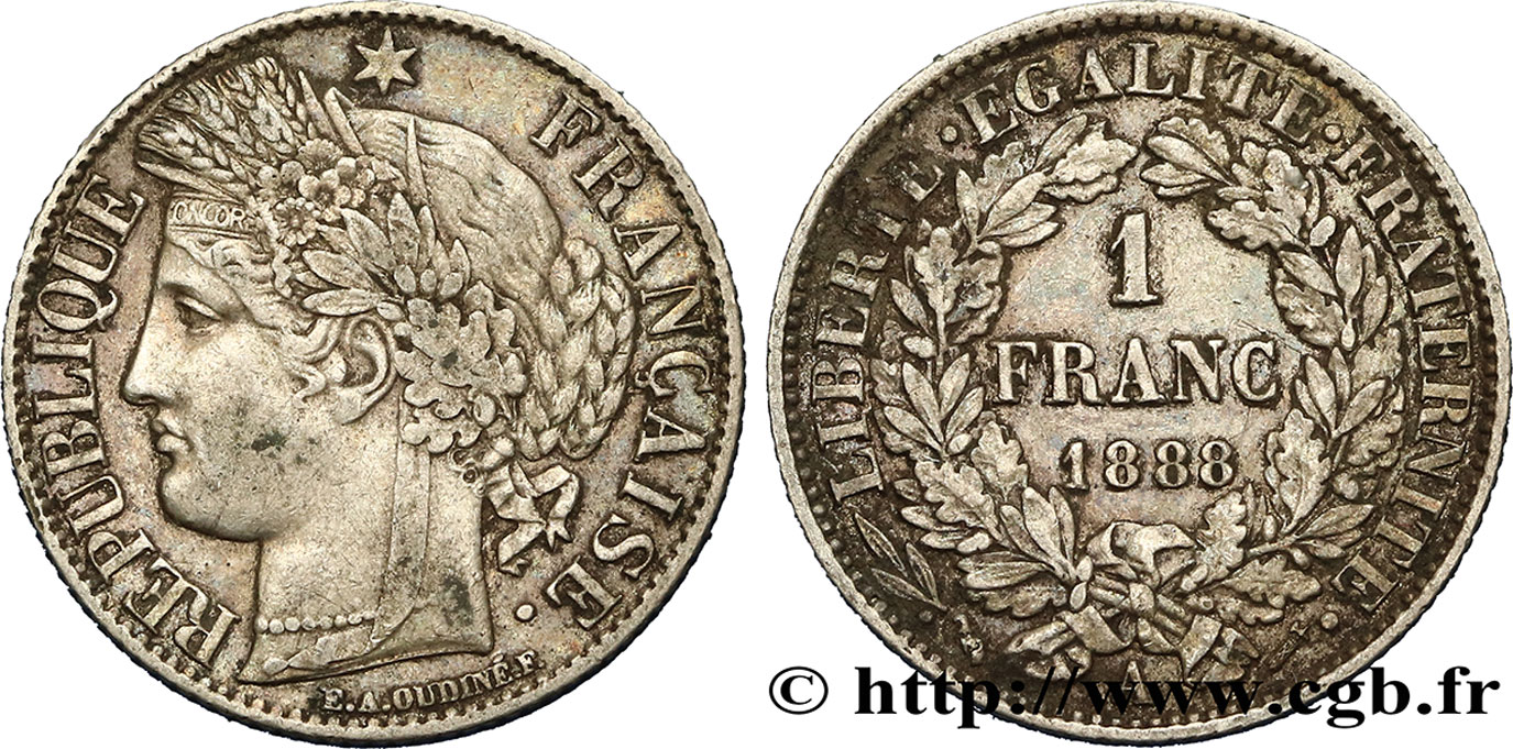 1 franc Cérès, Troisième République 1888 Paris F.216/10 TB30 