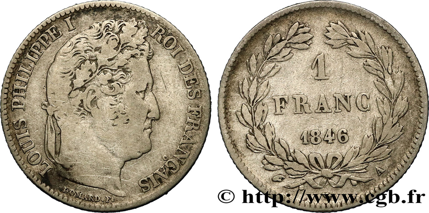 1 franc Louis-Philippe, couronne de chêne 1846 Paris F.210/105 TB20 