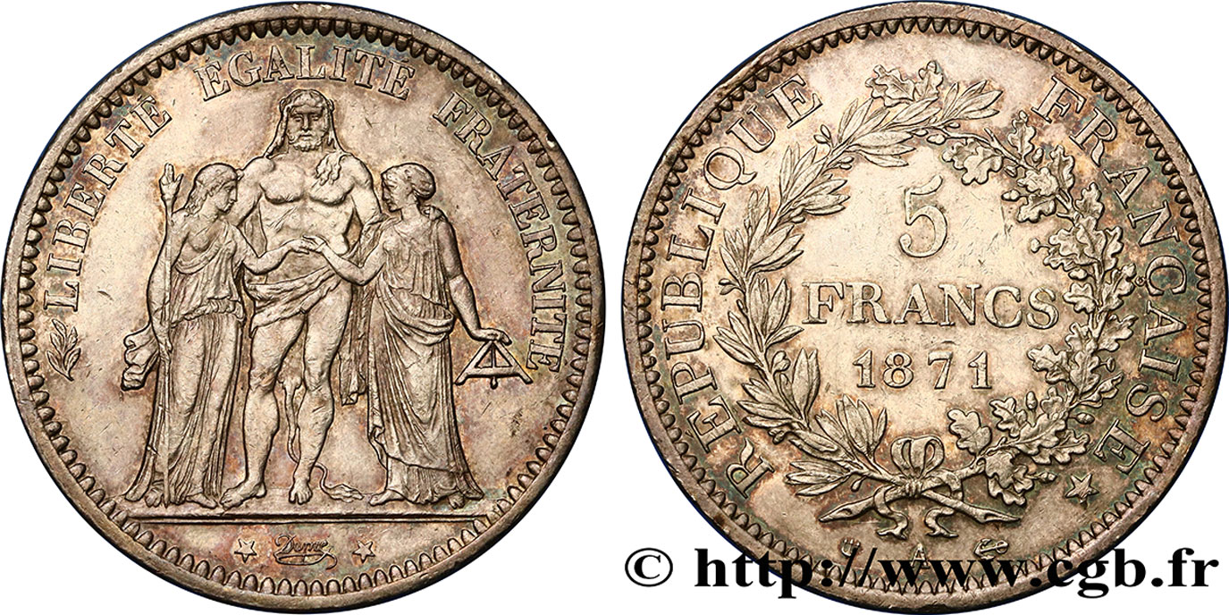 5 francs Hercule, dite “Camélinat” 1871 Paris F.334/4 XF48 