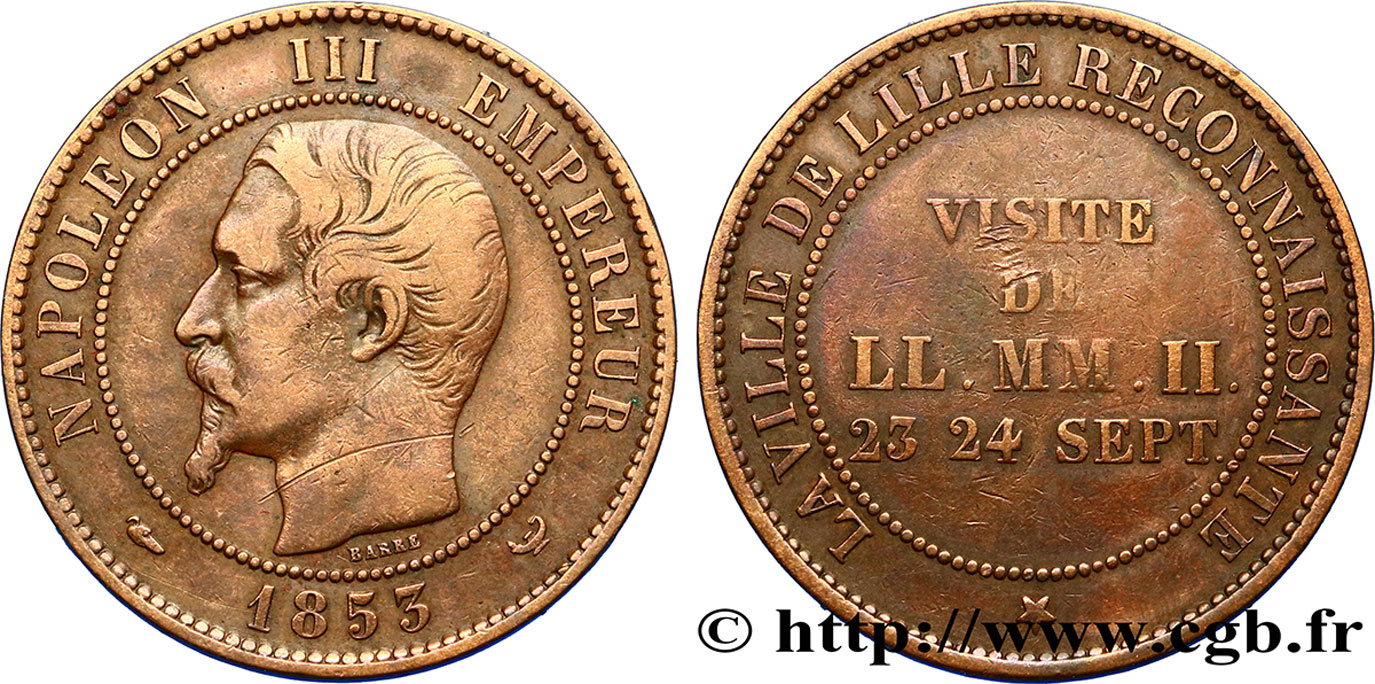 Module 10 centimes, Lille reconnaissante 1853  VG.3366  VF20 