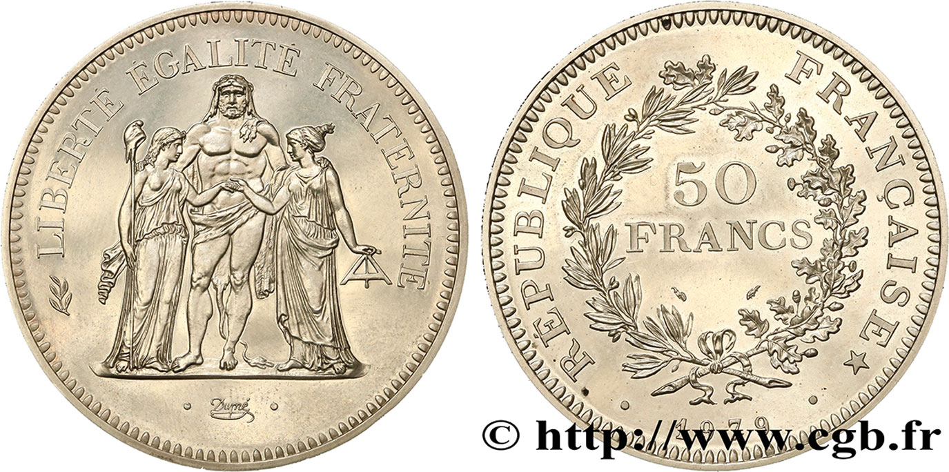 Piéfort argent de 50 francs Hercule 1979 Pessac F.427/7P fmd_410475