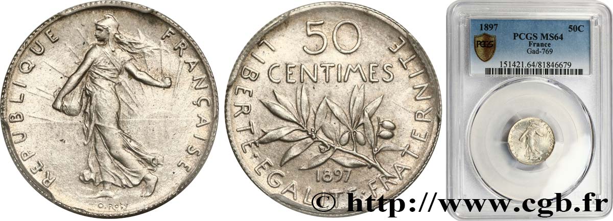 50 centimes Semeuse 1897 Paris F.190/1 SC64 PCGS